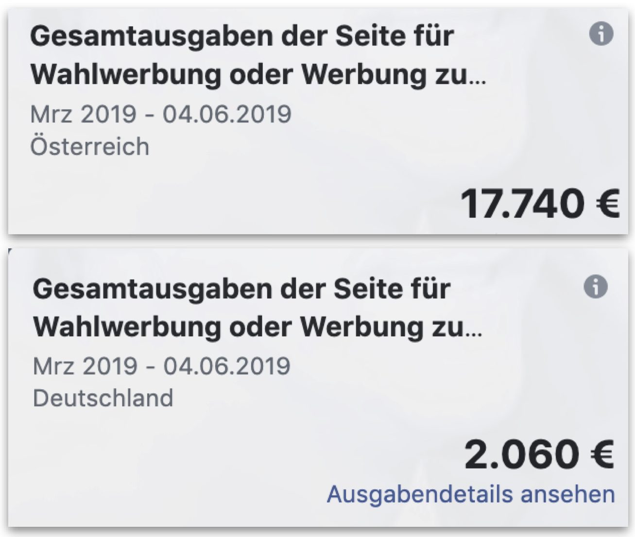 FB-Seite Strache: Werbung in Österreich und Deutschland