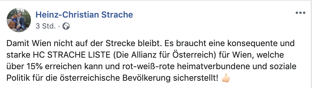 Ankündigung von Strache für eine Kandidatur in Wien (Screenshot FB 12.1.20)