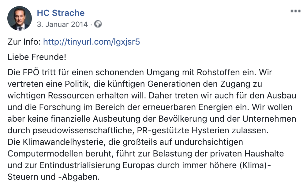 Strache "Klimawandelhysterie" (Facebook 2014)