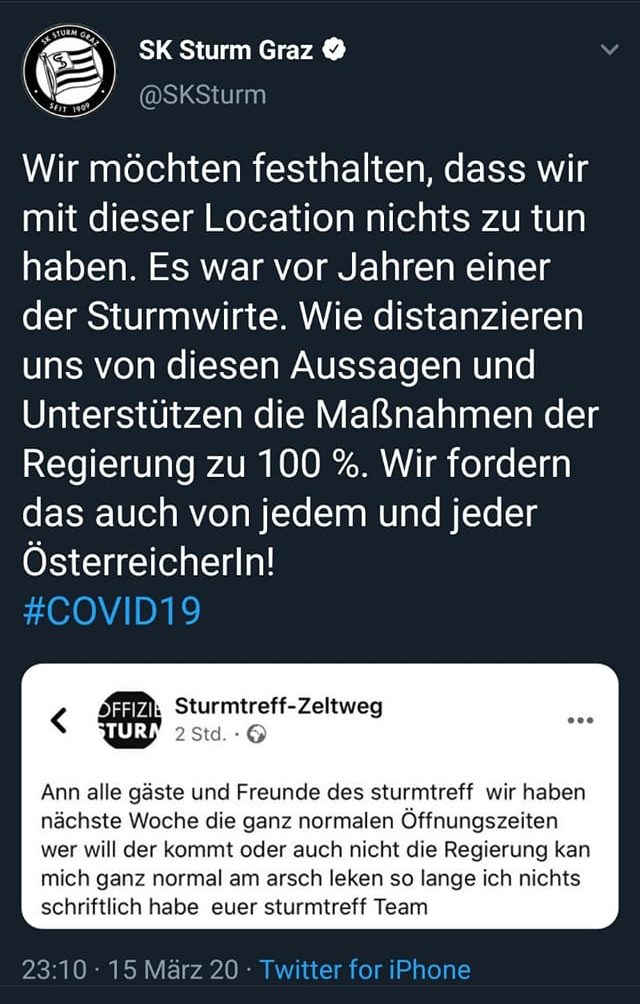 Distanzierung des SK Sturm vom "Sturmtreff"-Wirt