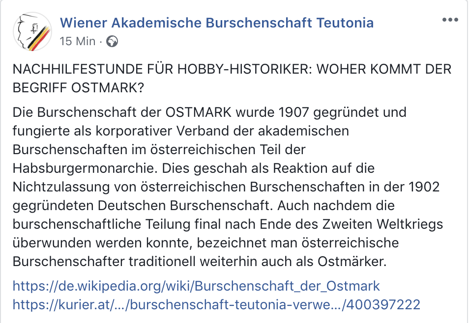 Teutonia 4.2.19: traditionelle Östmärker (Screenshot Facebook)