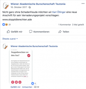 Posting Teutonia zu SdR (Screenshot FB)