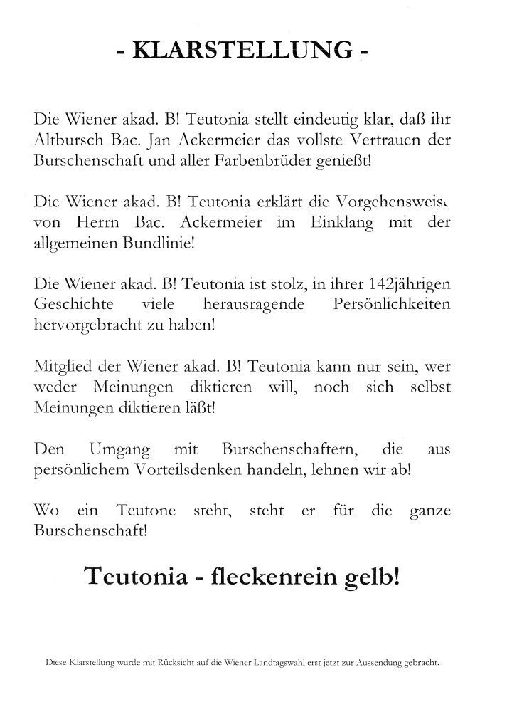Teutonia "Klarstellung"