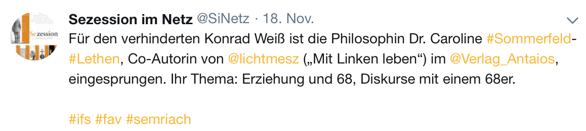 Konrad Weiß war "verhindert" (Screenshot Twitter)
