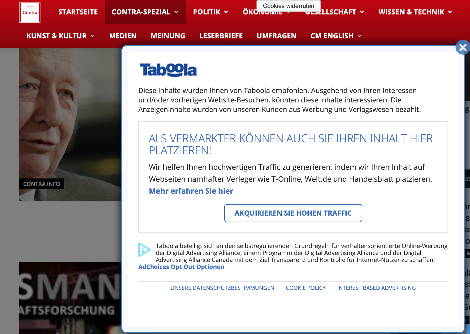 Werbung üner Taboola auf der Website Contra Magazin (Last view: 28.2.19)