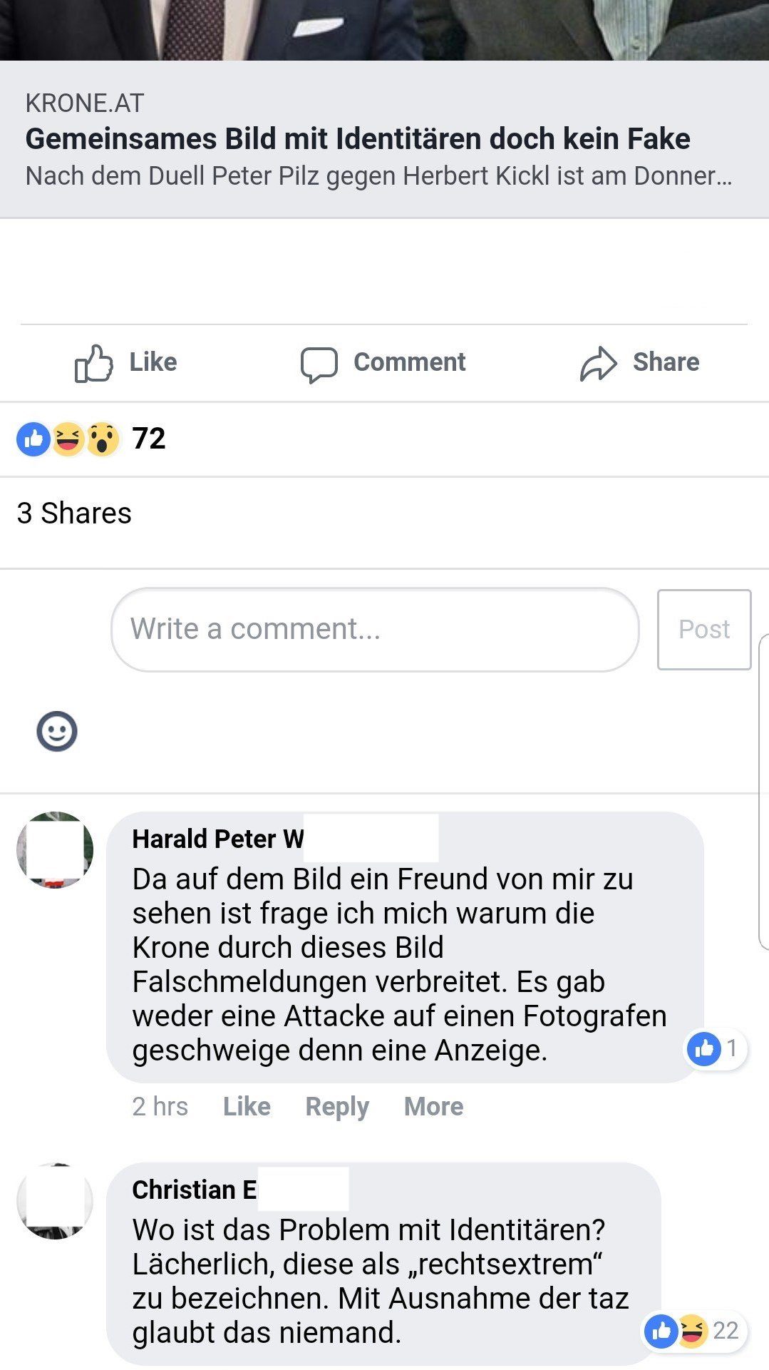 Traurige Identitäre 2 (Screenshot Facebook ©FPÖ Fails)