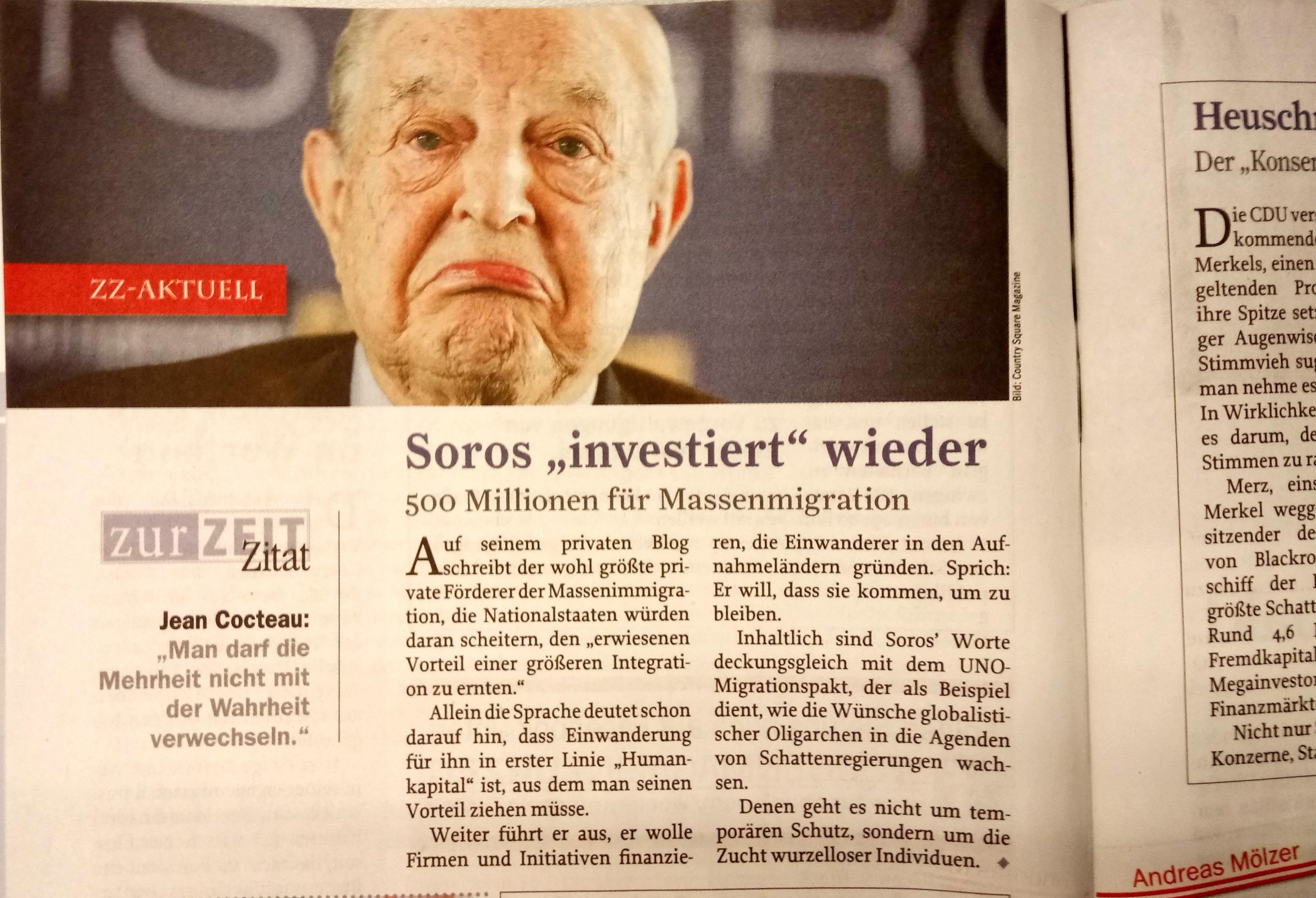 Anti-Soros-Propaganda in „Zur Zeit“ Ausgabe 45/18: "Es geht um die Zucht wurzelloser Individuen"