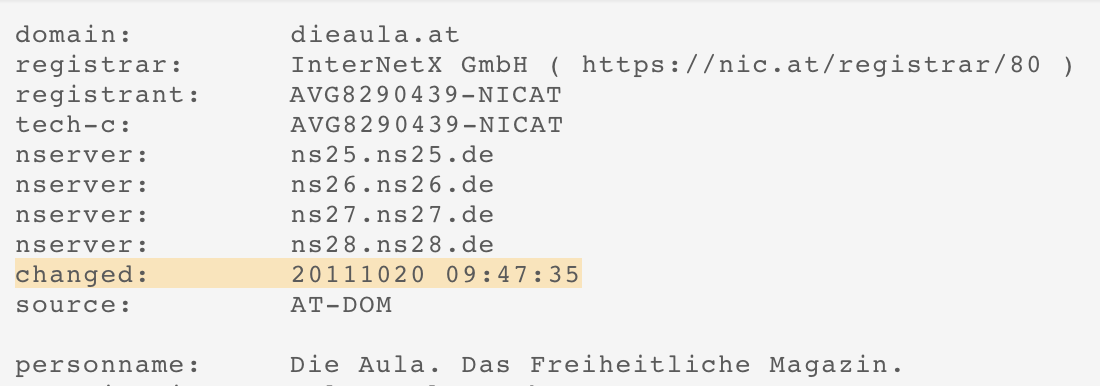 Domain "dieaula.at" gekauft am 20.10.2011