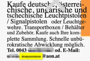 E.H. sucht per Inserat Waffen; hier 2016 (auch 2017 und 2018): "Kaufe auch Ihre komplette Sammlung."