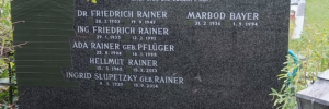 Grabstein von Friedrich Rainer mit abgeklebten Runen und verbliebenem Hitler-Zitat (Foto © SdR)