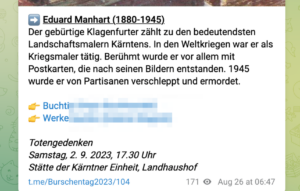 Eduard Manhart auf dem TG-Kanal des ÖPR-Burschentags: Weglassung seiner Mitgliedschaft bei der SA