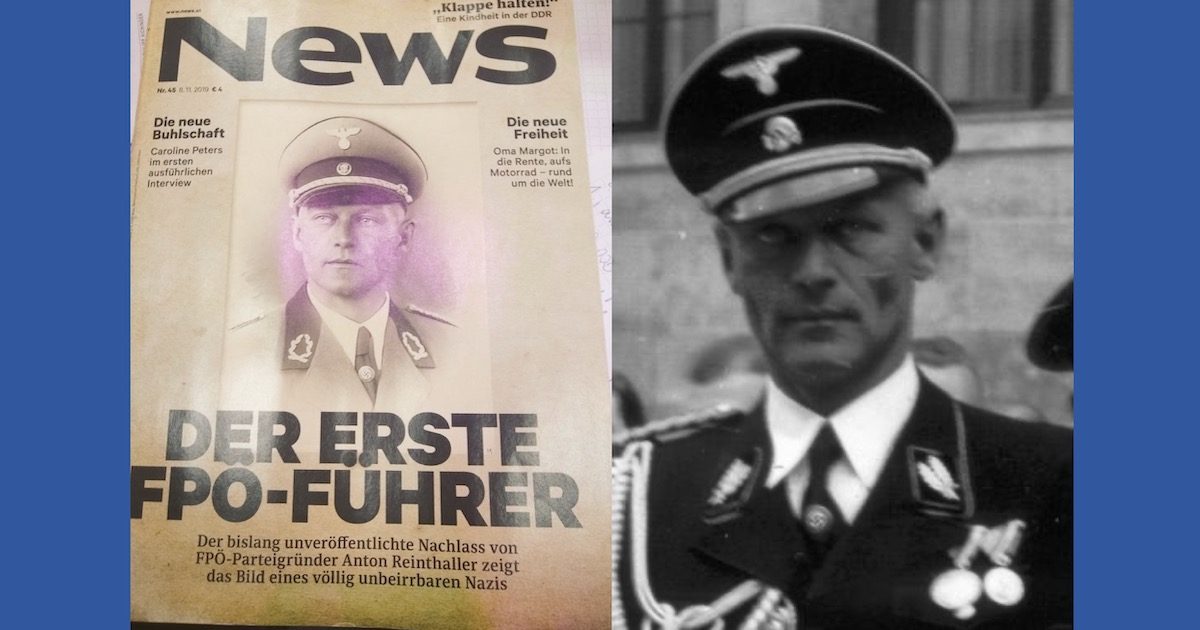 Der erste FPÖ-Parteiobmann: SS-Brigadeführer Anton Reinthaller (Foto links: News-Cover Nr. 45/2019 Vicky Spielmann)