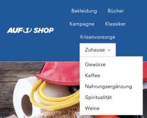 Der AUF1-Shop: von AUF1-Merchandise bis zu Spiritualität (Screenshot Website AUF1)
