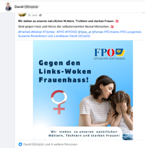 David G. gegen "Links-Woken Frauenhass" (FB David G. 15.6.23 via FPÖ Senftenberg)