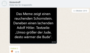 Beschreibung eines am Frankfurter Reviers geteilten Memes (Screenshot itiotentreff.chat)