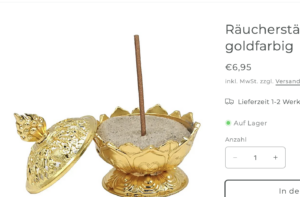 Räucherstäbchenhalter bei Eso-Versand um 6,95€ (Screenshot 21.10.23)