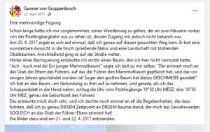 Gunnar R. am Grab der Eltern des Führers (Screenshot FB 22.4.17)