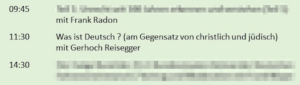 Reisegger mit dem 2. Vortrag "Was ist Deutsch ? (am Gegensatz von christlich und jüdisch; Fehler im Original!) am Programm des 3. ZKD (Screenshot Programm)