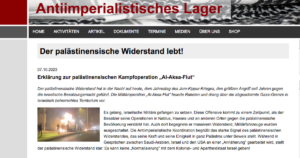 Terrorglorifizierung: Die "Antiimperialistische Koordination" feiert das Massaker vom 7. Oktober als Widerstand; der Eintrag ist bis heute unverändert auf der Website (Screenshot, 7.10.2023) 