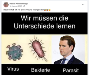 M.H. über Sebastian Kurz: "Parasit" (Screenshot FB, 10.8.20)