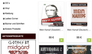 Verschiedene Ausgaben von "Mein Kampf" im Midgård-Versand (Screenshot Website Midgård)