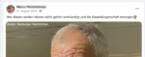 M.H. über Alexander Van der Bellen (Screenshot FB, 21.8.22)