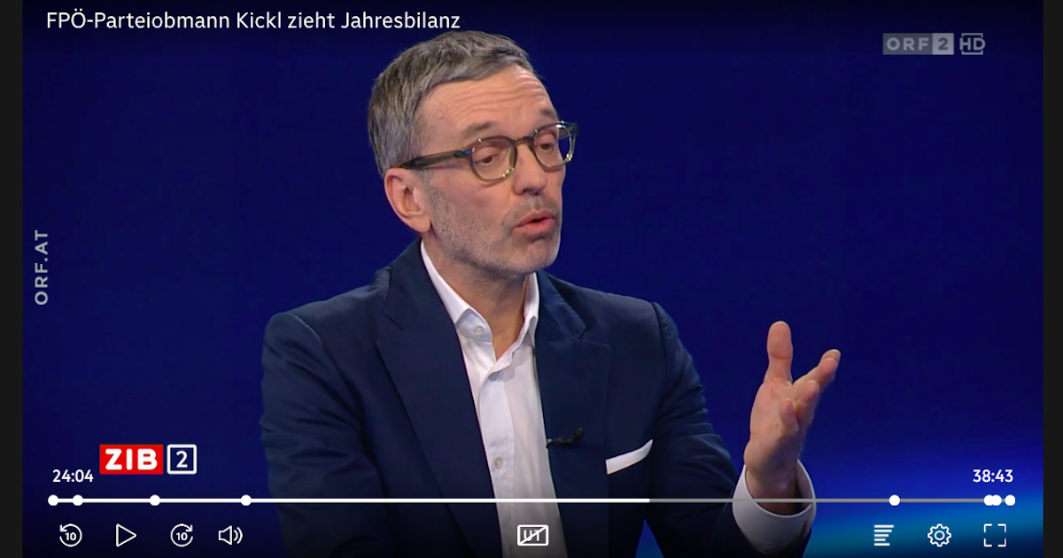 FPÖ-Chef Kickl übersetzt das faschistische Gewaltkonzept der "Remigration" (Deportation) in blaue Rhetorik (ORF-ZIB 2, 10.1.24)