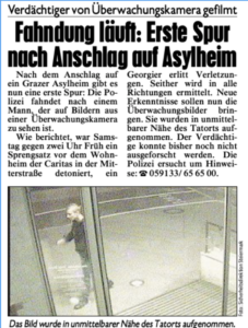 Fahndungsfoto zum Sprengstoffanschlag (Kronen Zeitung, 15.9.10)