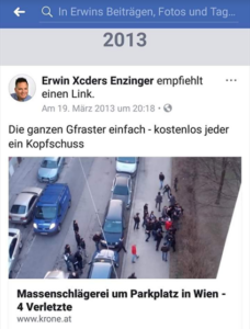 Enzinger: "Kopfschuss" (Screenshots FB Enzinger 19.3.2013)