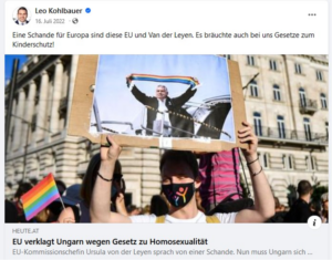 Leo Kohlbauer: "Eine Schande für Europa sind diese EU und Van der Leyen. Es bräuchte auch bei uns Gesetze zum Kinderschutz!" (FB)