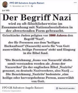 "Der Begriff Nazi" (FB-Posting Raineri Nov. 2018)