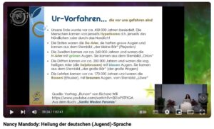 Folie von Mandody: Die "Ur-Vorfahren" Aliens: "Da-Arier", "H-Arier", "heilige Arier" (Screenshot YouTube-Video 7.7.23, "Volition")