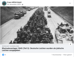 Franz M. Rheinwiesenlager: "Deutsche Leichen wurden als jüdische Leichen ausgegeben" (Screenshot FB 18.12.15)