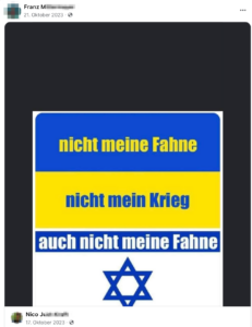 Franz M. "nicht meine Fahne": Ukraine, Israel (Screenshot FB 21.10.23)