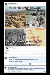 Franz M. Rheinwiesenlager mit Kommentar Robert Brieger und Josef Paul Puntigam (Screenshot FB 26.11.23)