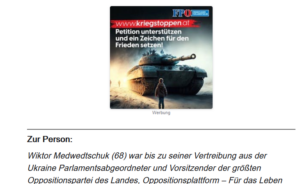 Gelöschter Gastkommentar von Oligarch Medwedtschuk in "Freilich" (17.5.23) mit FPÖ-Kampagne "kriegstoppen"