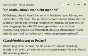 Standard-Ticker zum U-Ausschuss: Küssel-Mail "war nicht mehr da", "auf dem Verteiler (...) auch jemand mit einer Polizei-Mail-Adresse" (derstandard.at, 10.4.24)