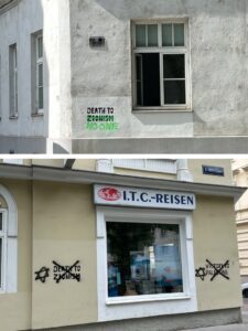 Schnell übersprühte antisemitische Beschmierungen in Wien-Leopoldstadt (© Uschi Lichtengger)