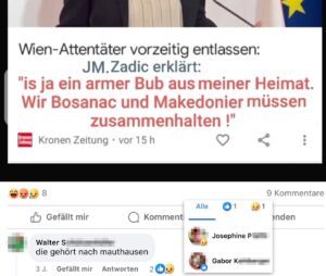 Mauthausen-Kommentar von Walter S. (Karl P.) mit Like von Gabor K. (Screenshot FB 4.11.20)
