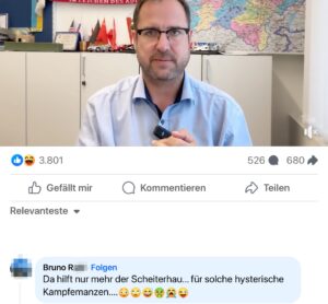 Bruno R. über Meinl-Reisinger: "Da hilft nur mehr der Scheiterhau..."" (Screenshot FB 23.6.23)