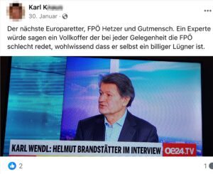Karl K. beschimpft Brandstätter (Screenshot FB 30.1.24)
