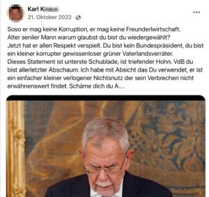 Karl K. beschimpft Van der Bellen (Screenshot FB 21.10.22)