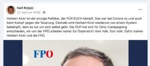 Karl K. lobt Kickl: "wir von der FPÖ" (Screenshot FB 23.4.24)