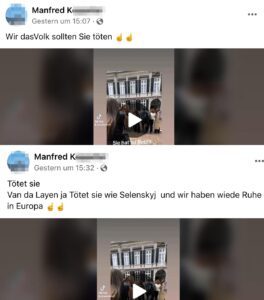 Manfred K. 2 Mal "Tötet sie" (Screenshot FB 9.5.24)