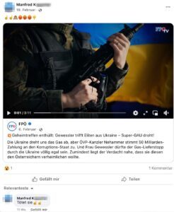 Manfred K. teilt FPÖ-Posting "Tötet sie" (Screenshot FB 19.2.24)
