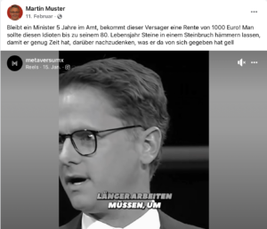 Martin Muster: Politiker im Steinbruch hämmern lassen (Screenshot FB 11.2.24)