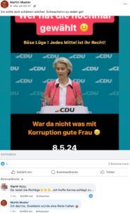 Martin Muster über von der Leyen: "Ich dachte, Goebbels würde eine Rede halten" (Screenshot FB 9.5.24)