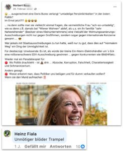 Norbert B. und Heinz Fiala zu Doris Bures (Screenshot FB 26.2.23)
