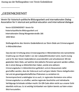 Stellungnahme des Vereins "Gedenkdienst" zur Streichung der Opfer auf der Stele