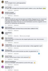 Beleidigende, sexistische Kommentare bei Svazek zu D. von Laer (Screenshot FB 23.-26.12.21)